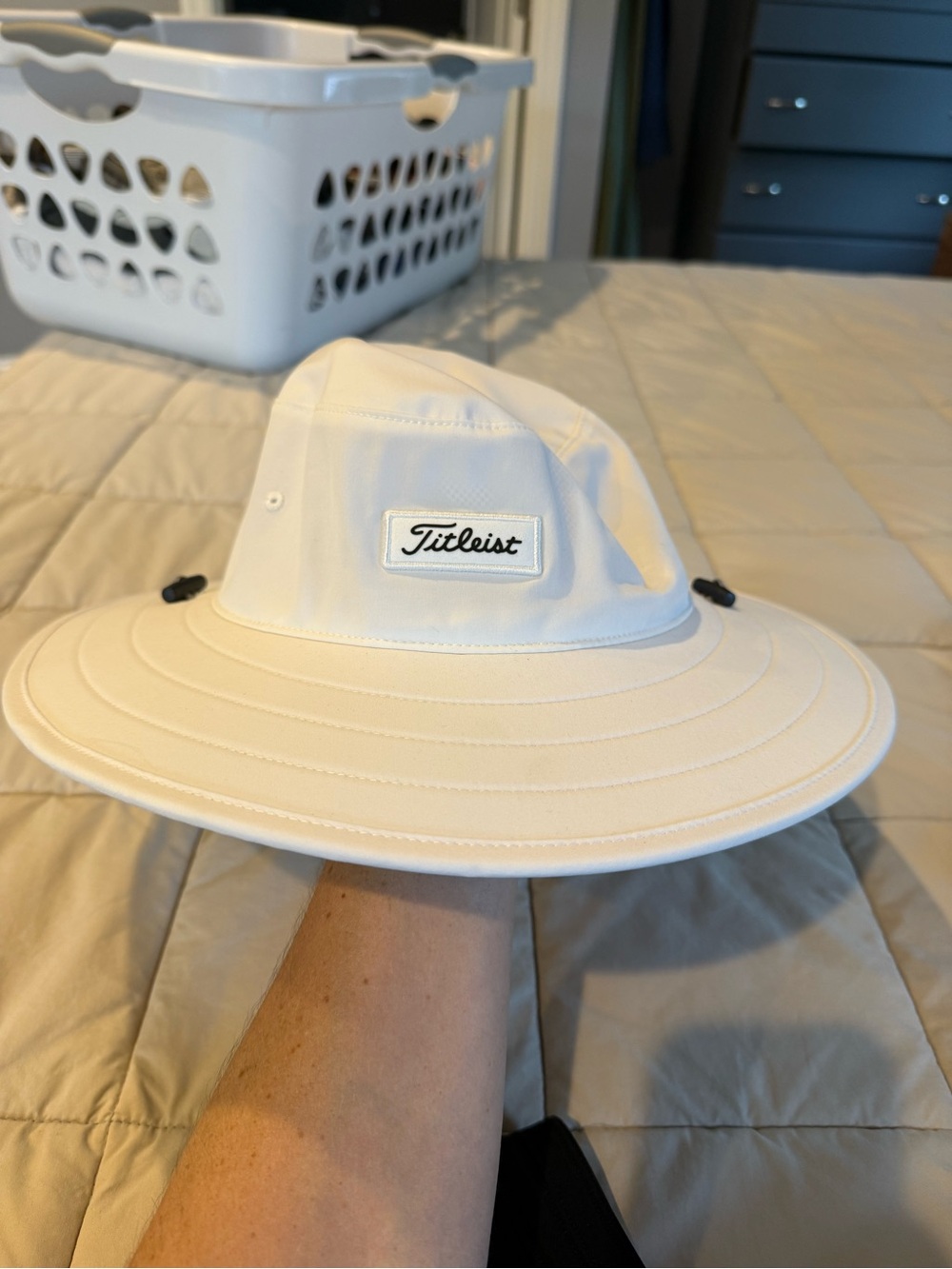 Titleist White Bucket Hat with chin cord - like new